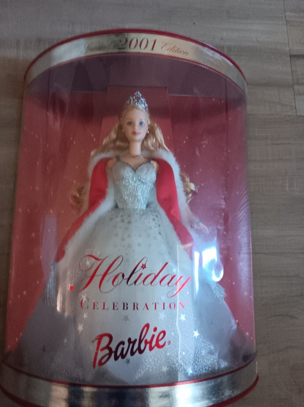 Barbie Holiday Celebration Gown in Silver and Red Trim 2001